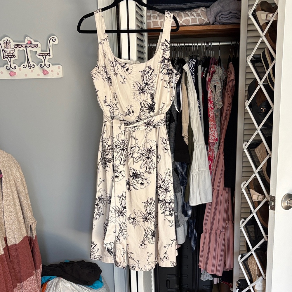 Anne Klein Black and White Floral Midi Dress